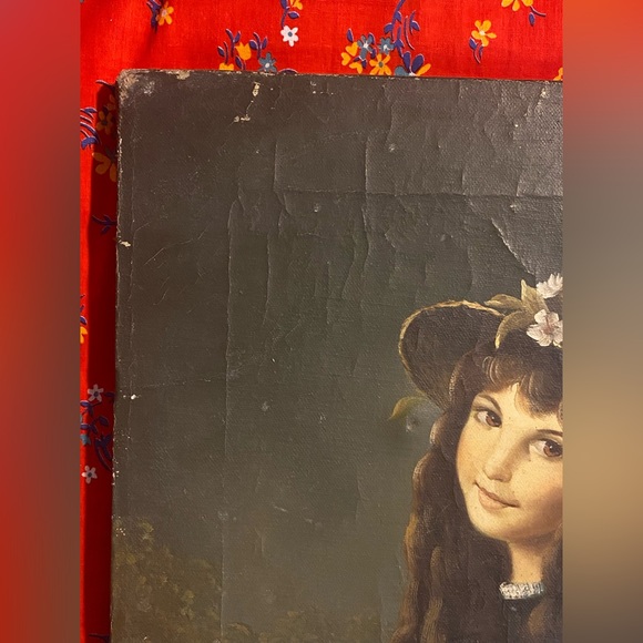 Vintage OIL ON CANVAS Young Girl Holding Basket Of Flowers Signed K. GROPIUS - Picture 7 of 13